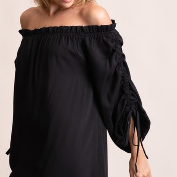 🎉Off Shoulder Black Tie Sleeve Detail Dress - Picture 5 of 5
